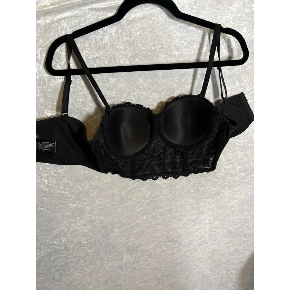 Windsor Black Lace Bustier Corset Top DS4017 100% Linen Floral Size L Adjustable
